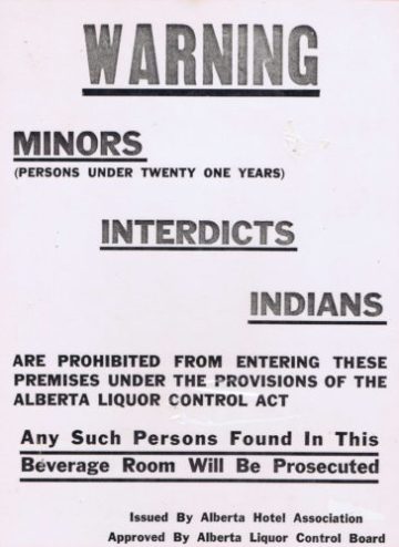 Sign prohibiting minors, interdicts, and First Nations from entering premises under Alberta Liquor Control Act